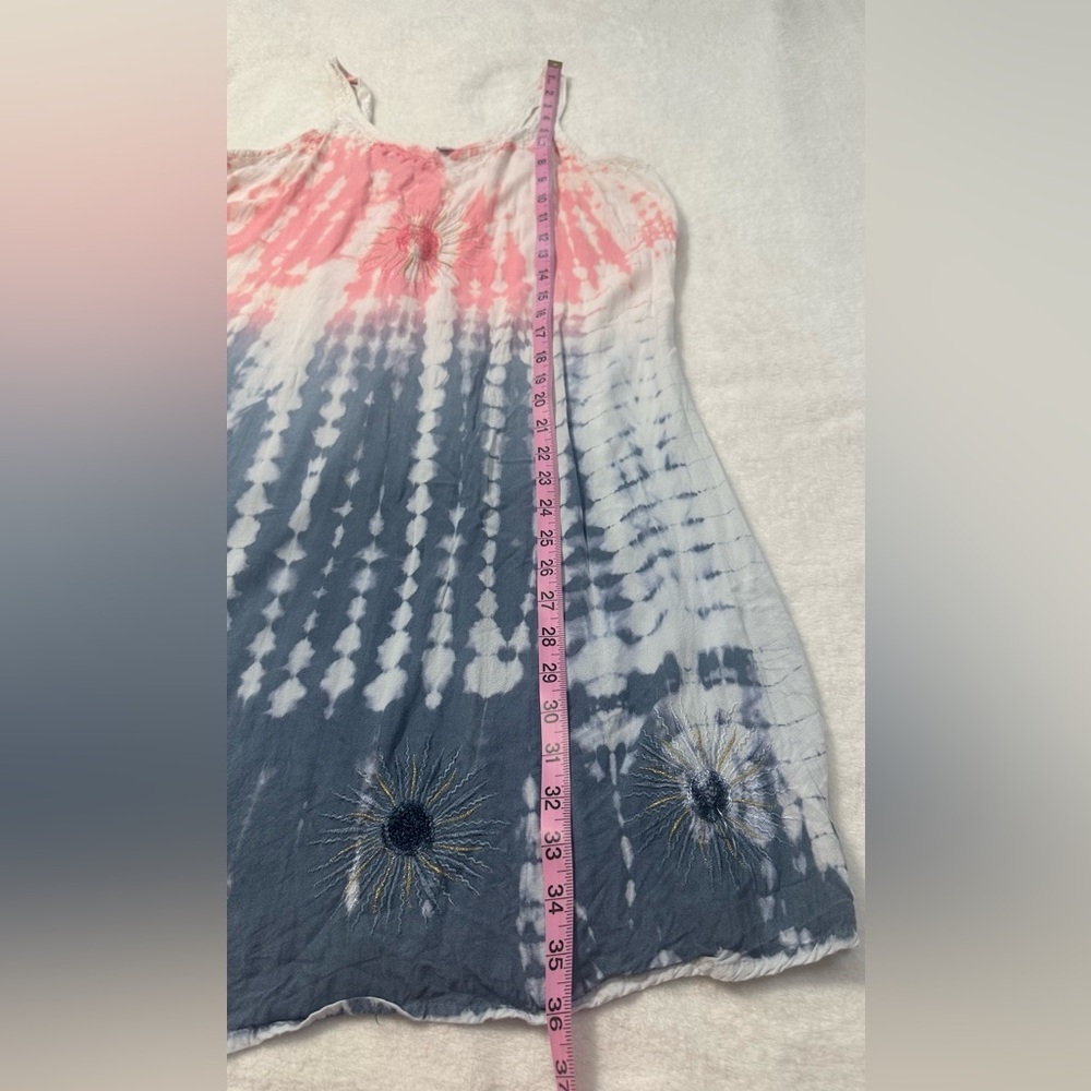 Raya Sun Tie Dye Beachy BOHO Tank Pink and Gray Sleeveless Mini Sundress - Picture 13 of 16